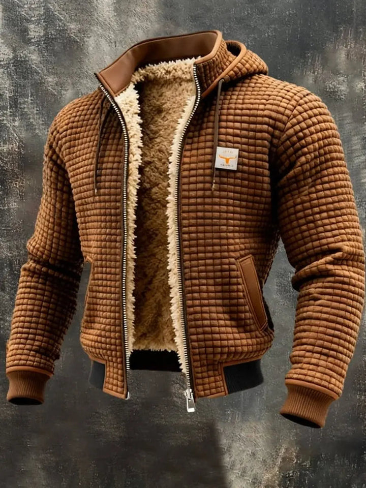Men's Quilted Jacket Fleece Lined Hooded Zip-Up Winter Coat