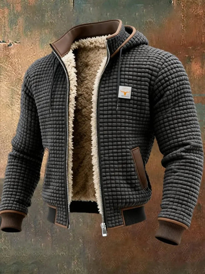 Men's Quilted Jacket Fleece Lined Hooded Zip-Up Winter Coat