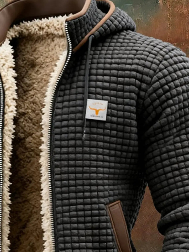 Men's Quilted Jacket Fleece Lined Hooded Zip-Up Winter Coat