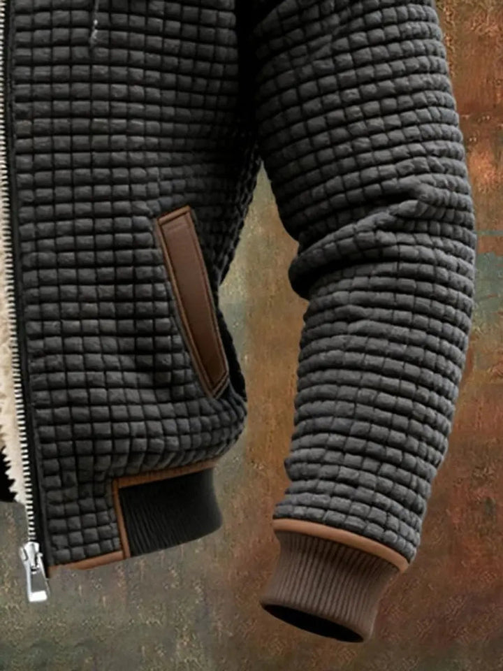 Men's Quilted Jacket Fleece Lined Hooded Zip-Up Winter Coat