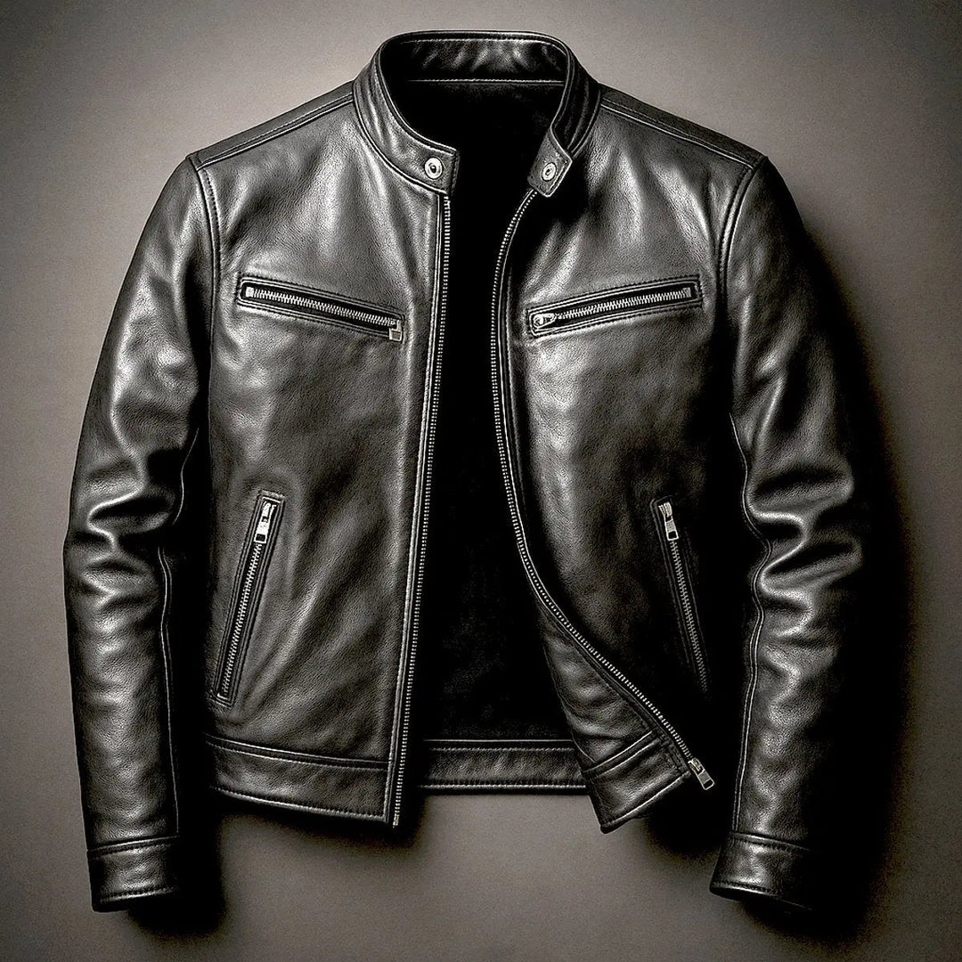 Men's Quilted Jacket Vintage Biker Leather Look Zip-Up Coat