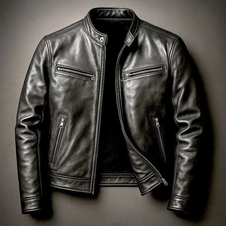 Men's Quilted Jacket Vintage Biker Leather Look Zip-Up Coat