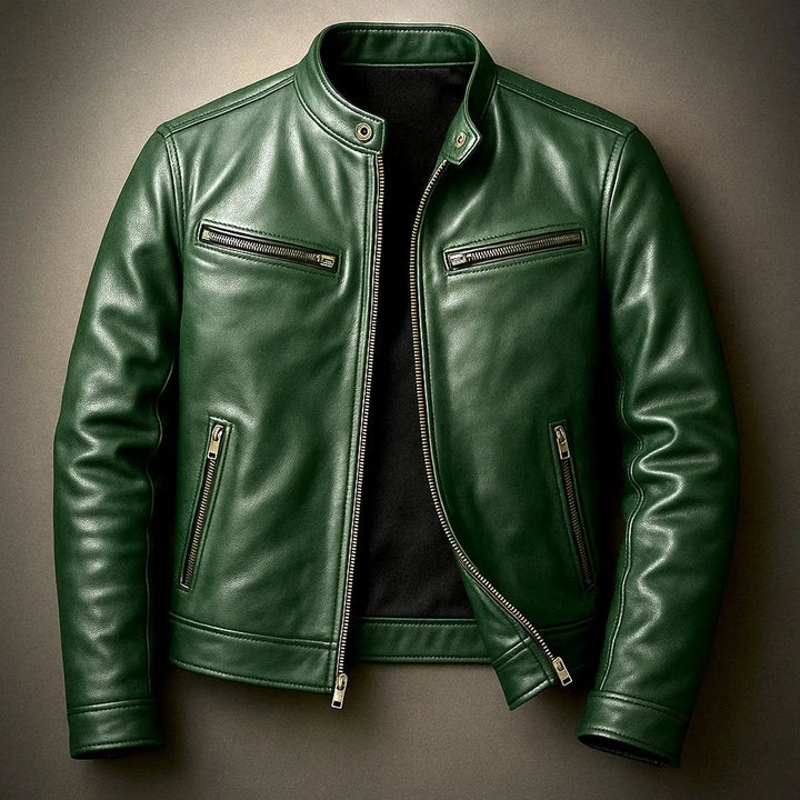 Men's Quilted Jacket Vintage Biker Leather Look Zip-Up Coat