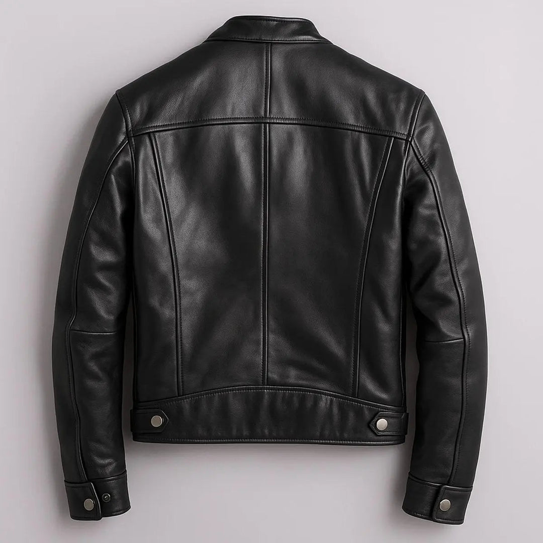 Men's Quilted Jacket Vintage Biker Leather Look Zip-Up Coat
