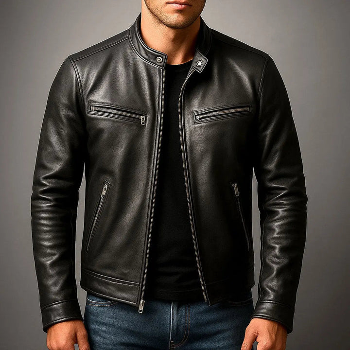 Men's Quilted Jacket Vintage Biker Leather Look Zip-Up Coat