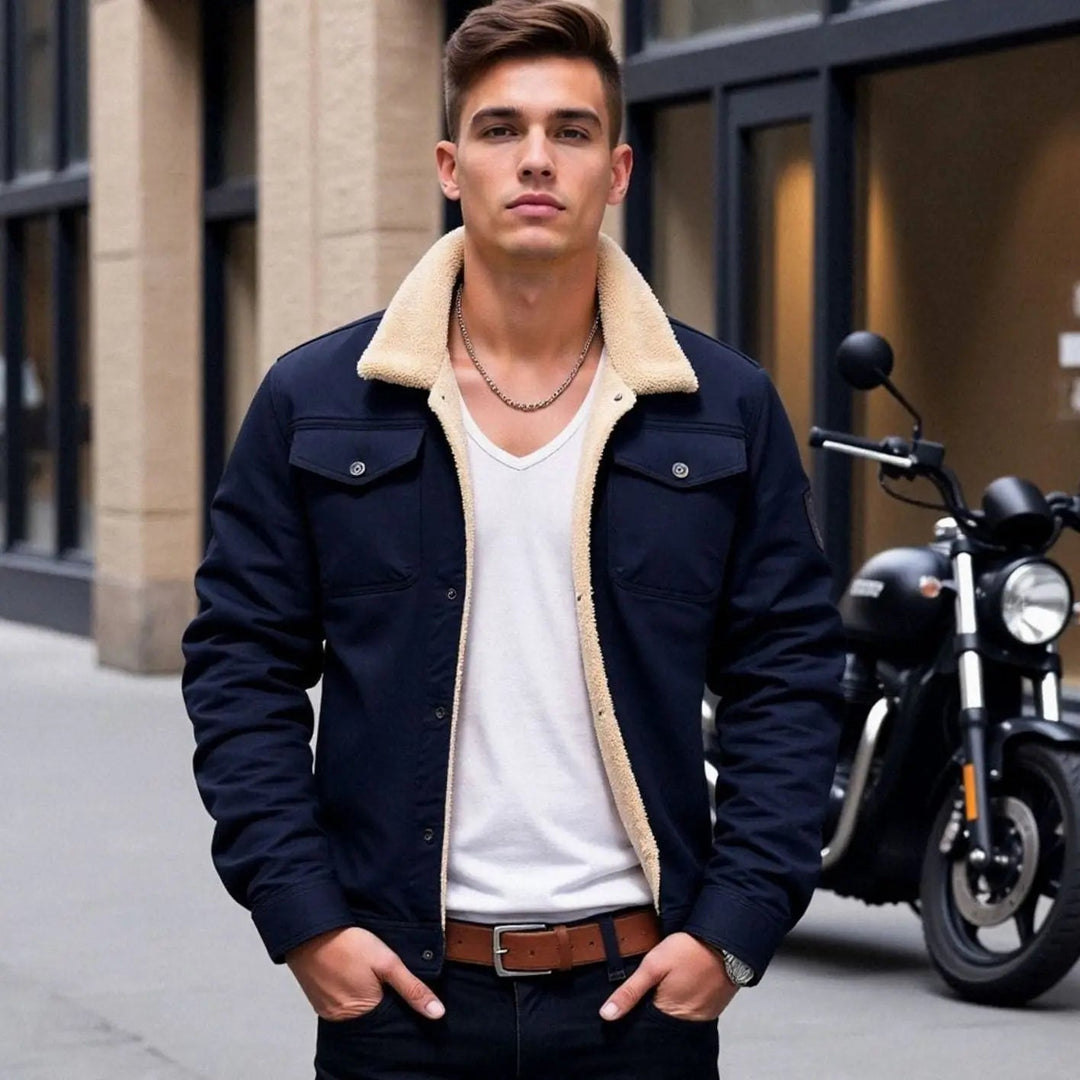 Men's Sherpa-Lined Relaxed-Fit Snap-Button Winter Jacket
