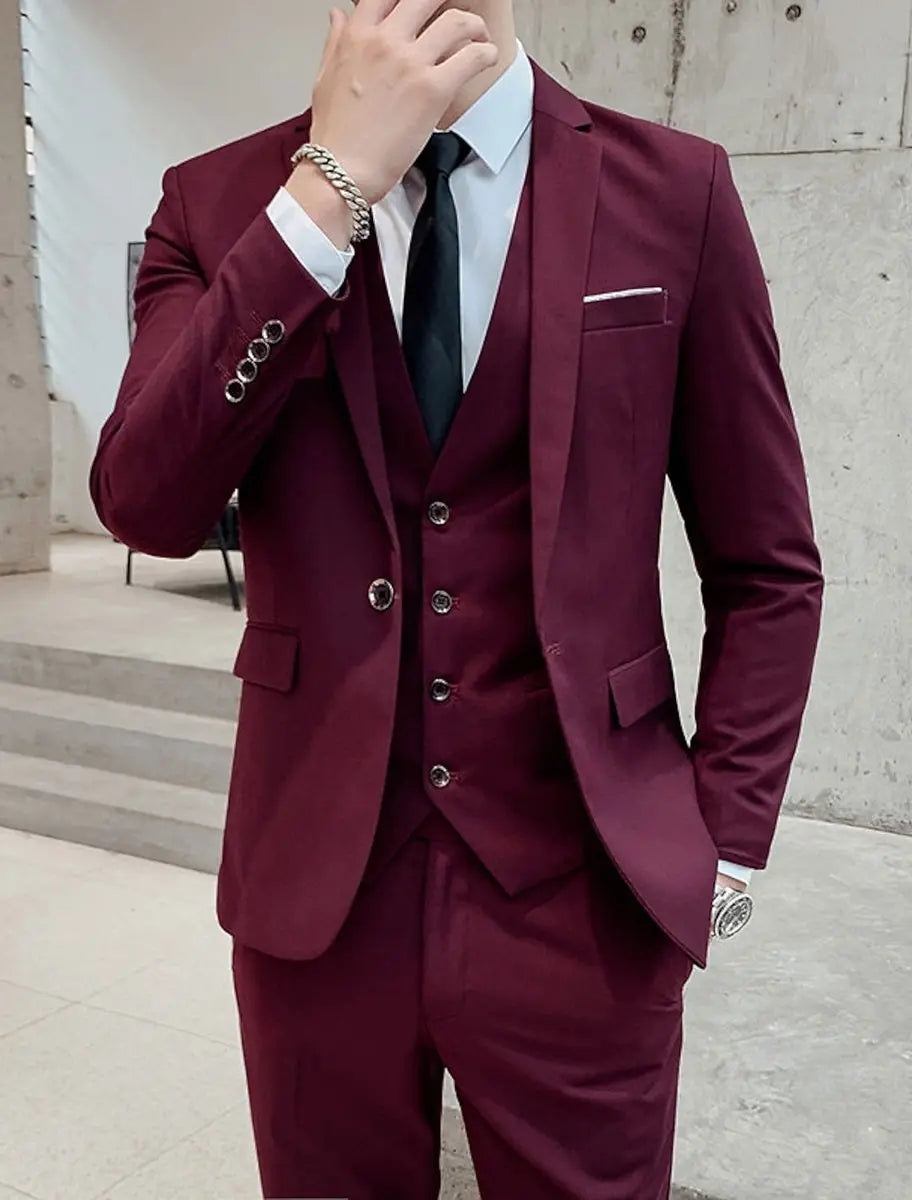 Men's Single-Breasted Two-Button Three-Piece Tailored Suit