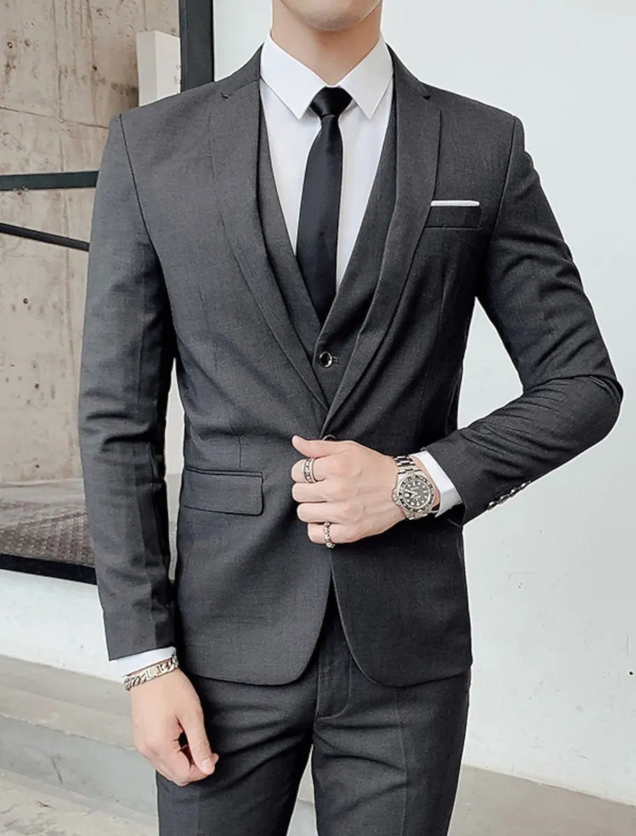 Men's Single-Breasted Two-Button Three-Piece Tailored Suit