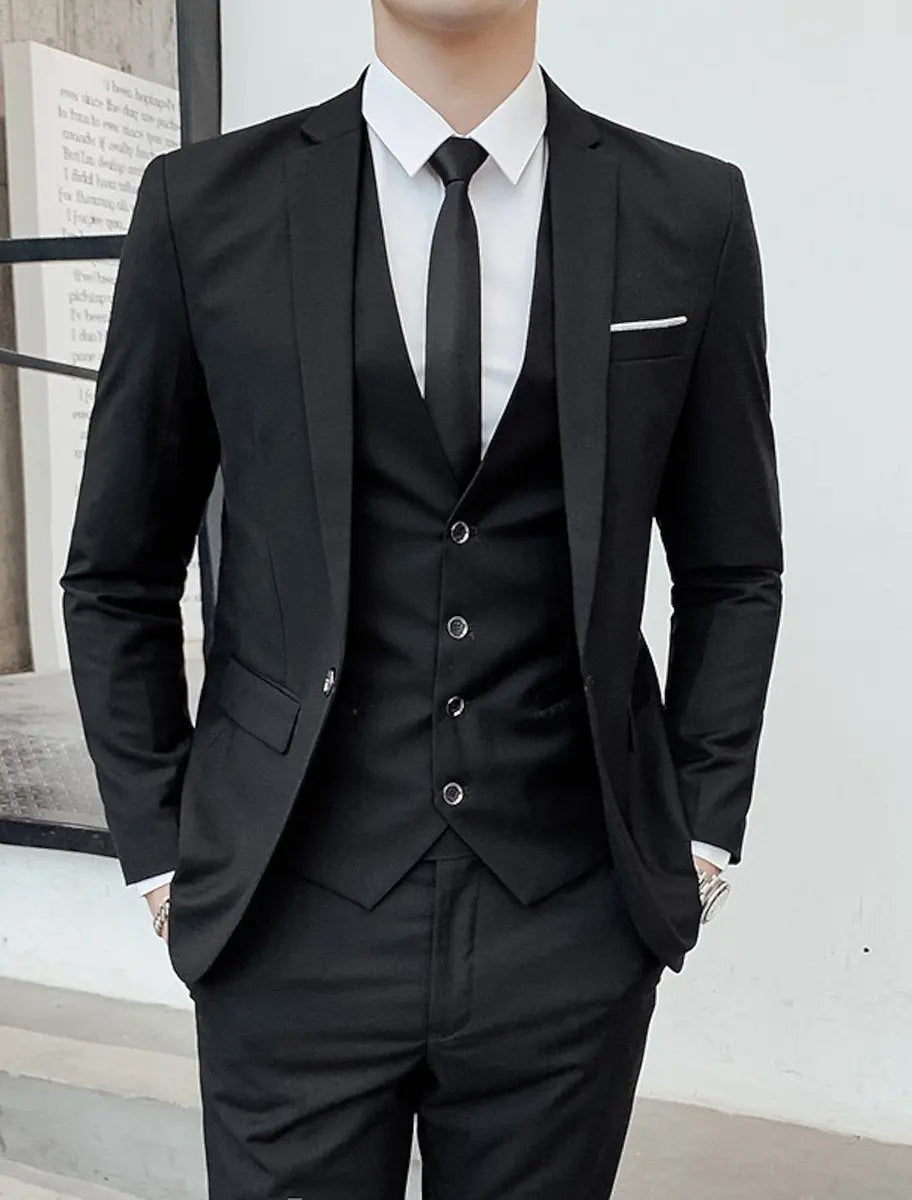 Men's Single-Breasted Two-Button Three-Piece Tailored Suit