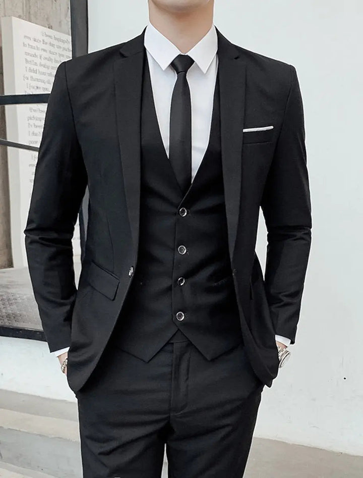 Men's Single-Breasted Two-Button Three-Piece Tailored Suit