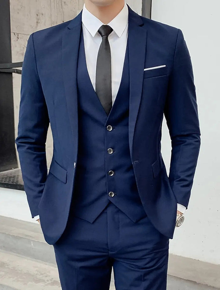 Men's Single-Breasted Two-Button Three-Piece Tailored Suit