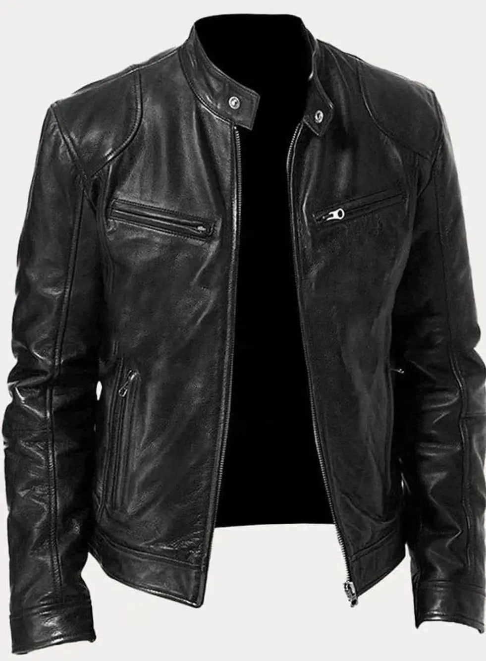 Men's Slim-Fit Zip-Up Leather Moto Style Jacket