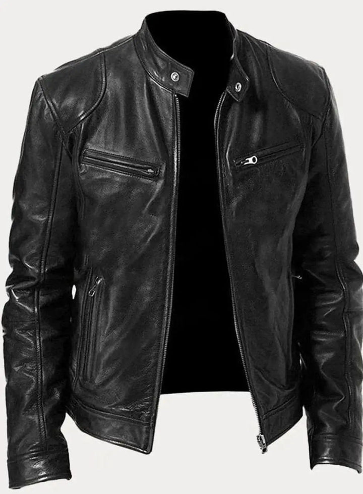 Men's Slim-Fit Zip-Up Leather Moto Style Jacket