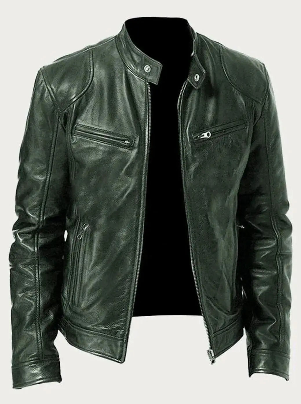 Men's Slim-Fit Zip-Up Leather Moto Style Jacket