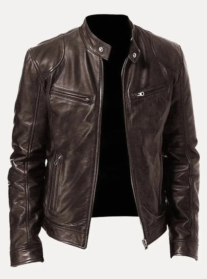Men's Slim-Fit Zip-Up Leather Moto Style Jacket