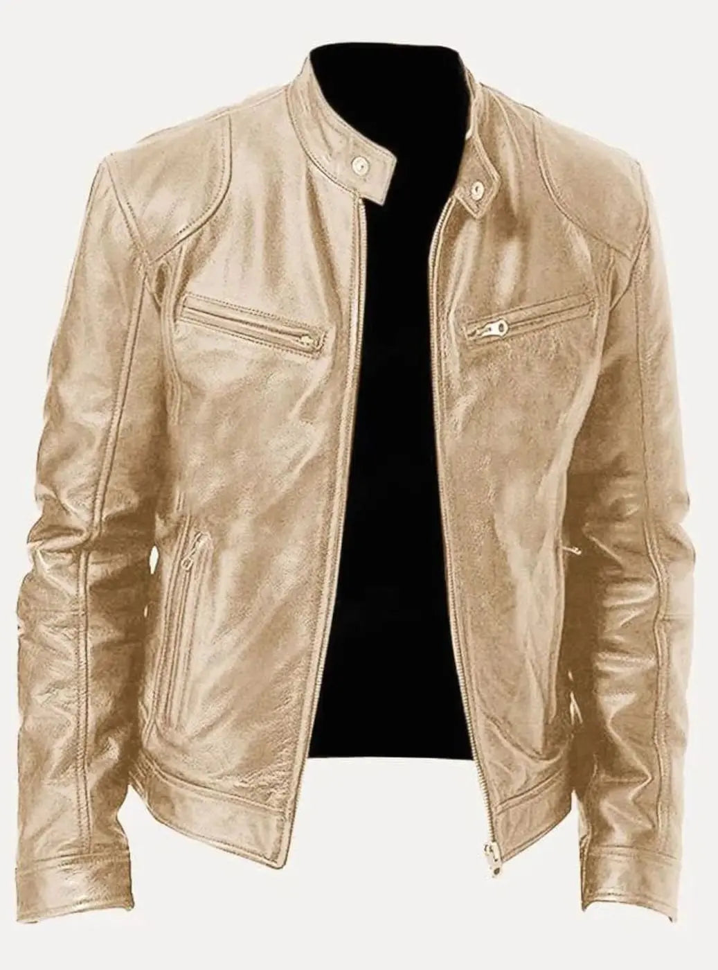 Men's Slim-Fit Zip-Up Leather Moto Style Jacket