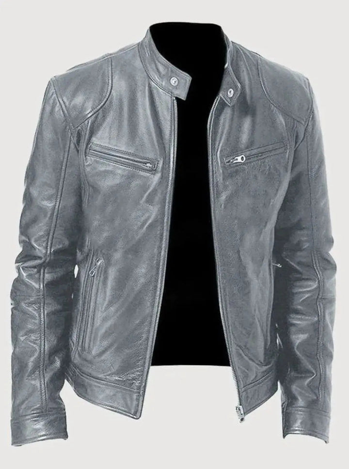 Men's Slim-Fit Zip-Up Leather Moto Style Jacket