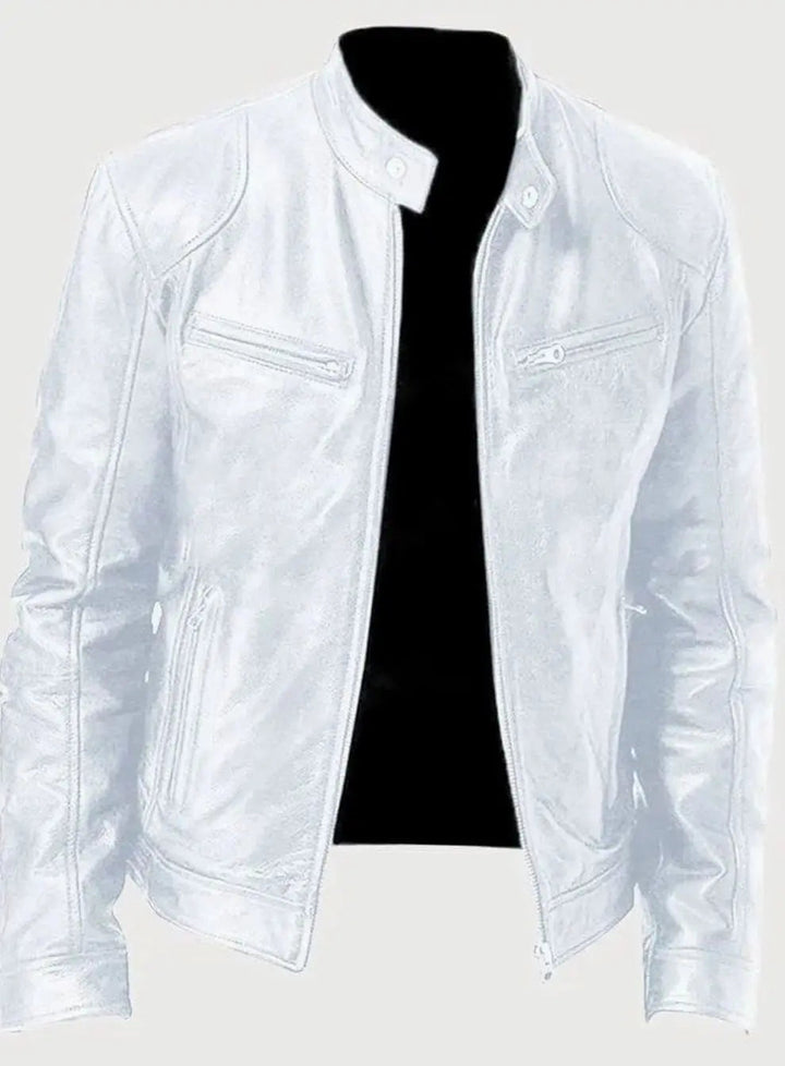 Men's Slim-Fit Zip-Up Leather Moto Style Jacket