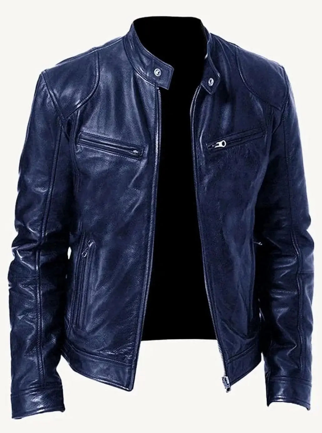 Men's Slim-Fit Zip-Up Leather Moto Style Jacket