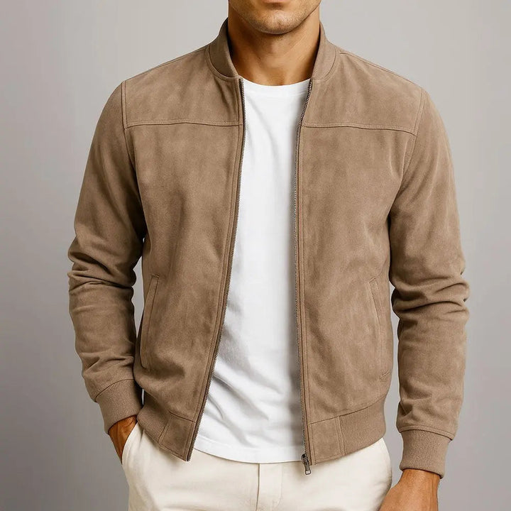 Men's Suede Bomber Jacket Minimalist Urban
