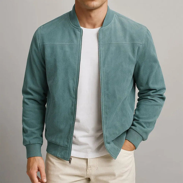 Men's Suede Bomber Jacket Minimalist Urban