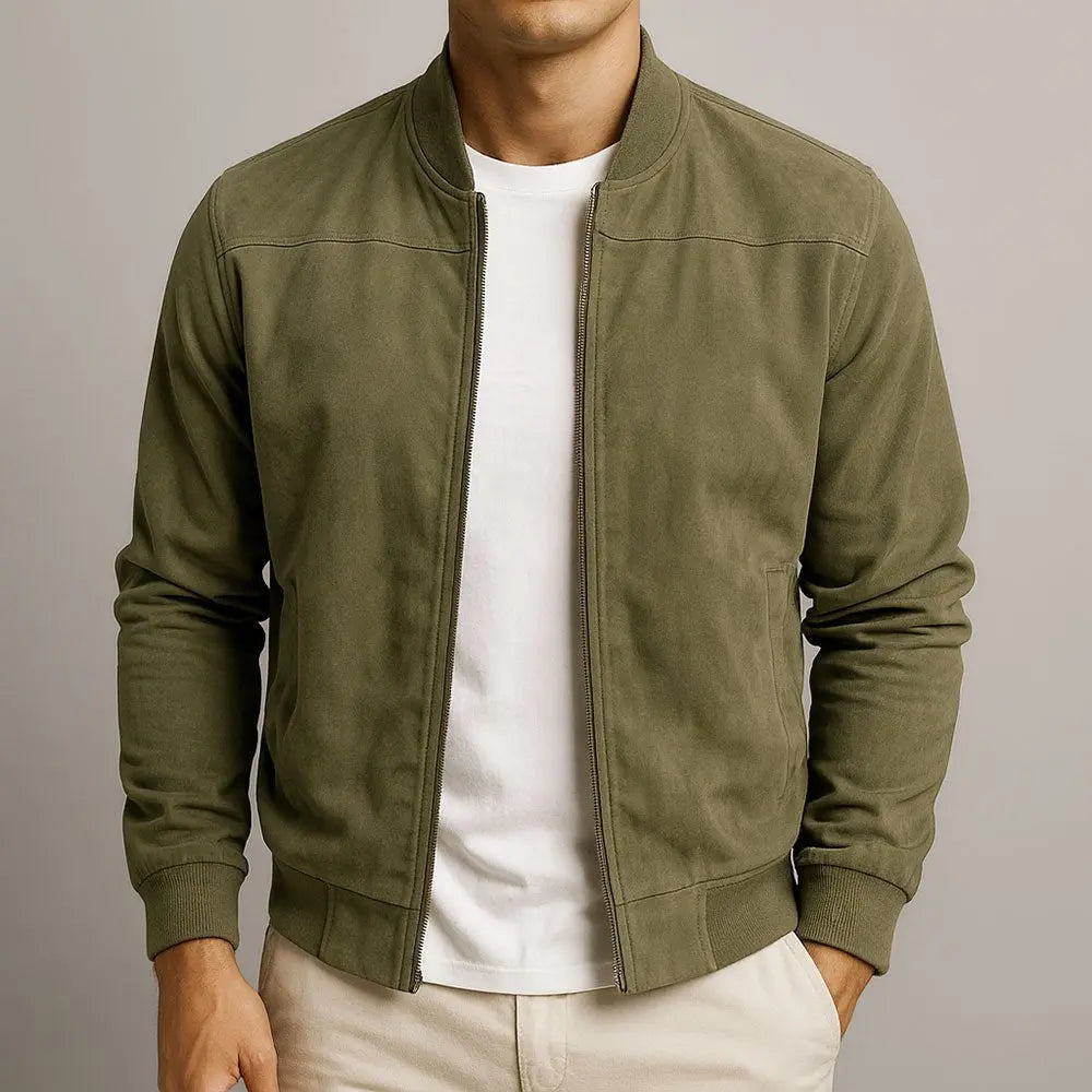 Men's Suede Bomber Jacket Minimalist Urban