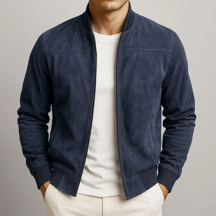 Men's Suede Bomber Jacket Minimalist Urban
