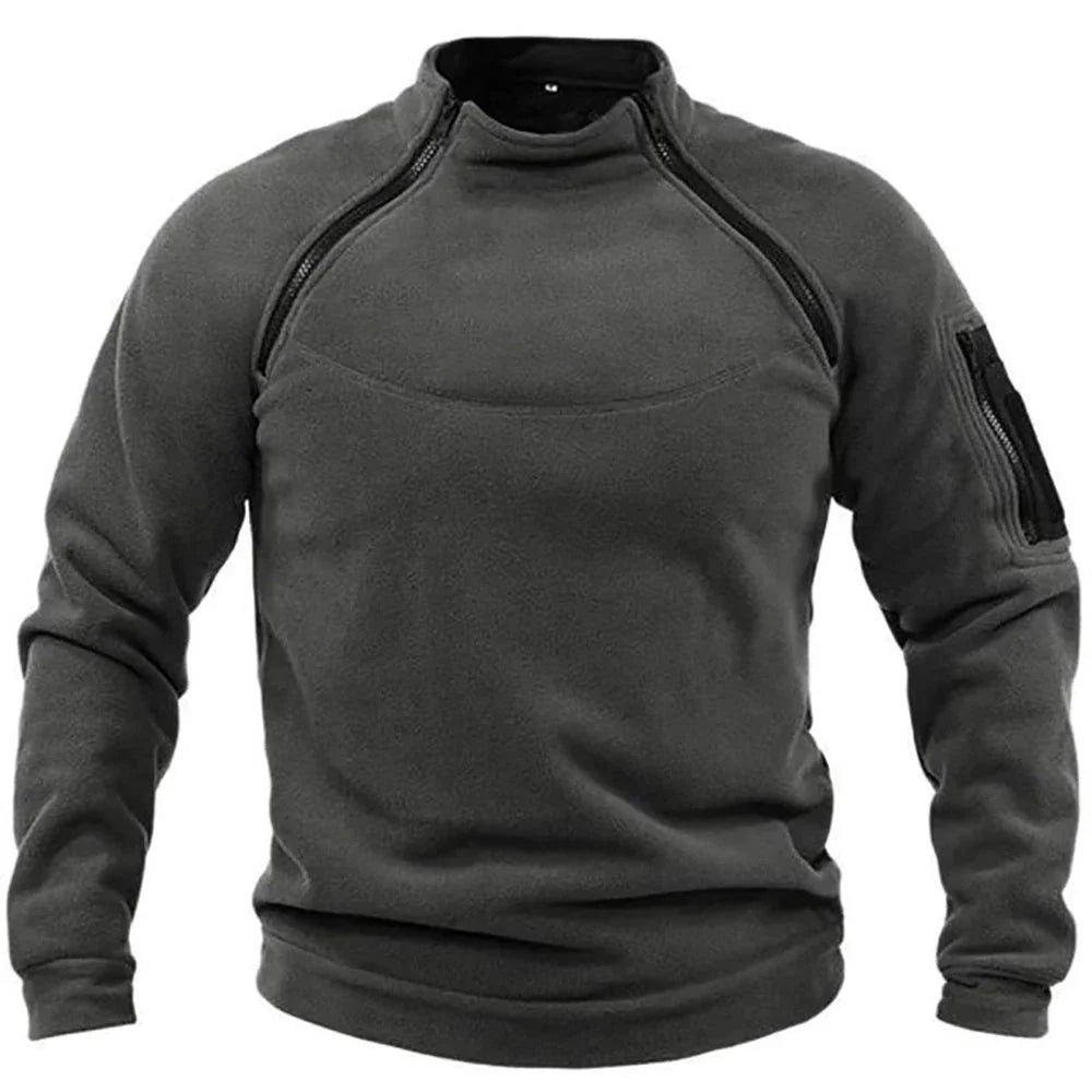 Men's Zip-Through Fleece-Lined Hooded Sweatshirt for Autumn and Winter in Dark Grey