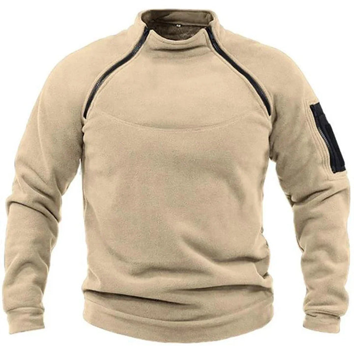 Men's Zip-Through Fleece-Lined Hooded Sweatshirt for Autumn and Winter in Khaki