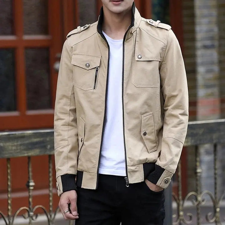 Men's Utility Bomber Jacket Stand Collar Multi-Pocket
