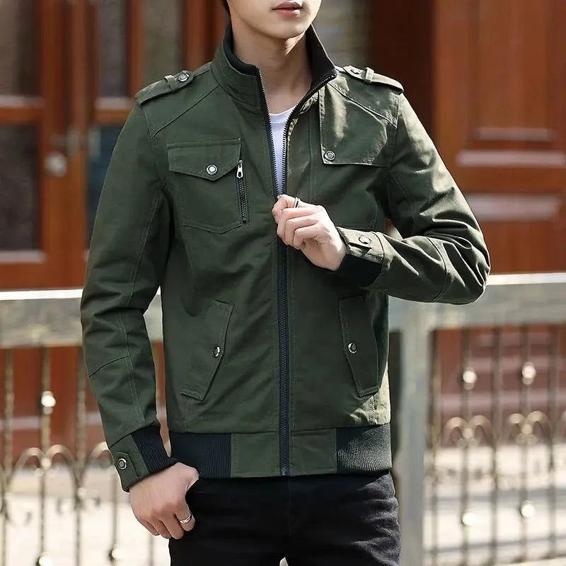 Men's Utility Bomber Jacket Stand Collar Multi-Pocket