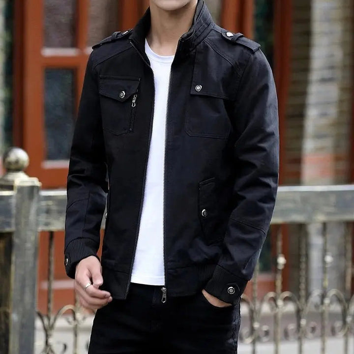 Men's Utility Bomber Jacket Stand Collar Multi-Pocket