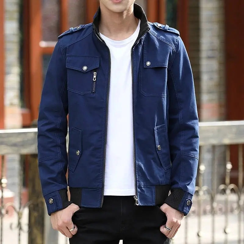 Men's Utility Bomber Jacket Stand Collar Multi-Pocket