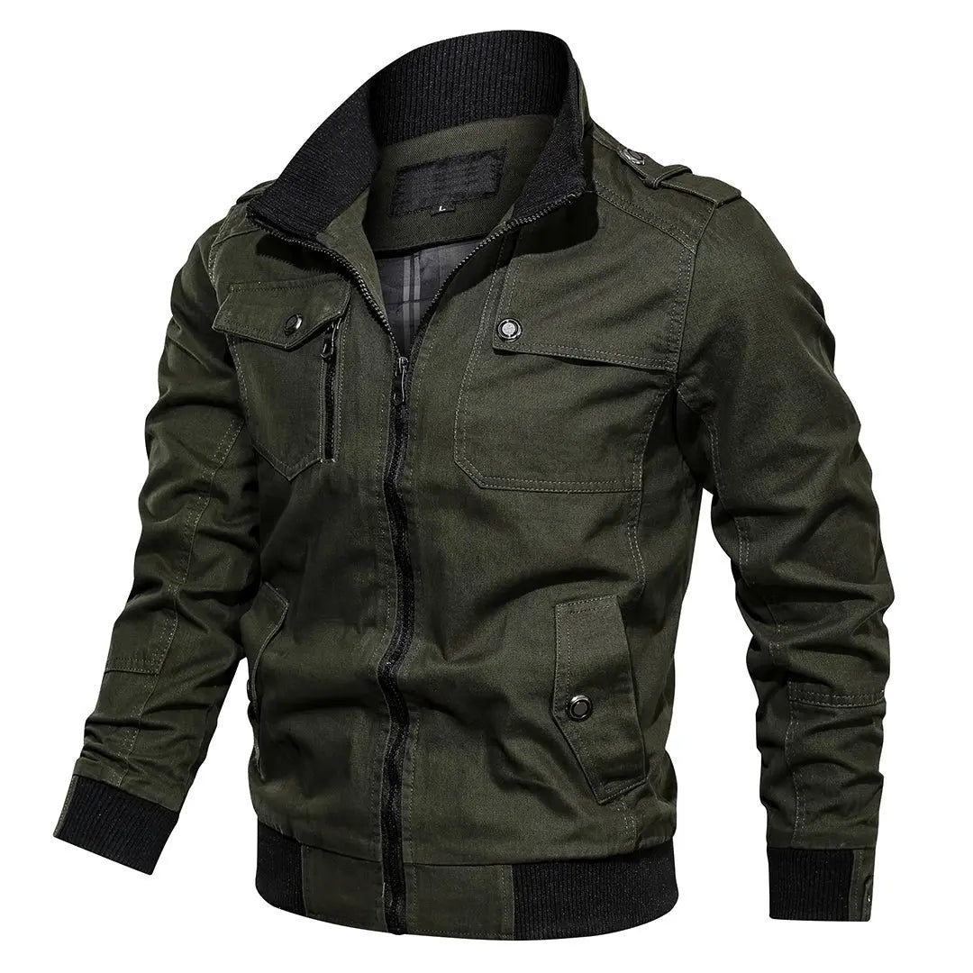 Men's Utility Bomber Jacket Stand Collar Multi-Pocket