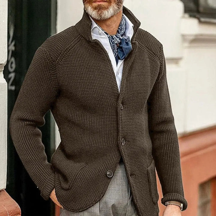 Men's Waffle-Knit Button-Up Cardigan Relaxed Fit Jumper