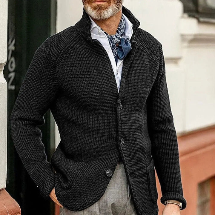 Men's Waffle-Knit Button-Up Cardigan Relaxed Fit Jumper