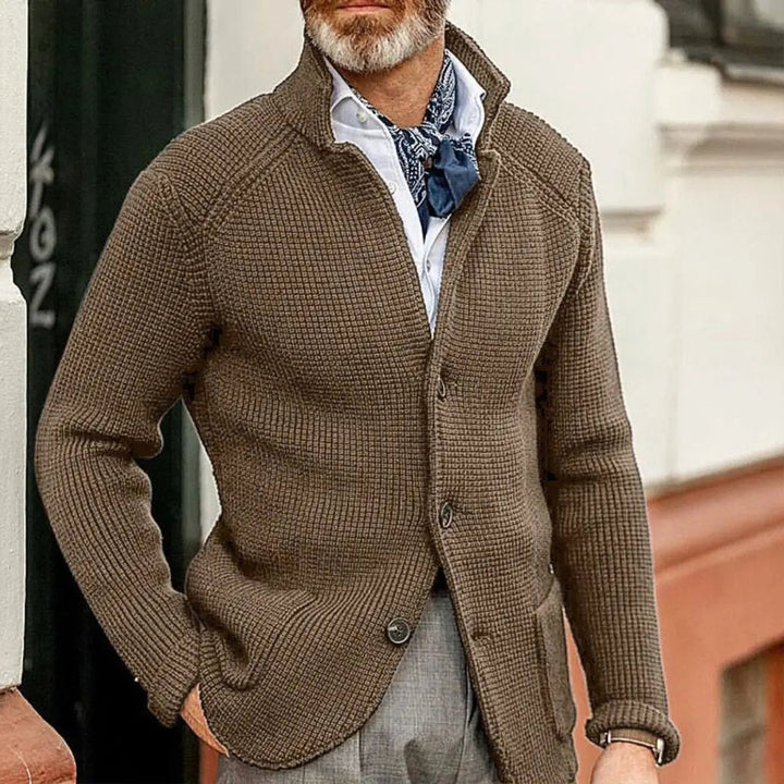 Men's Waffle-Knit Button-Up Cardigan Relaxed Fit Jumper