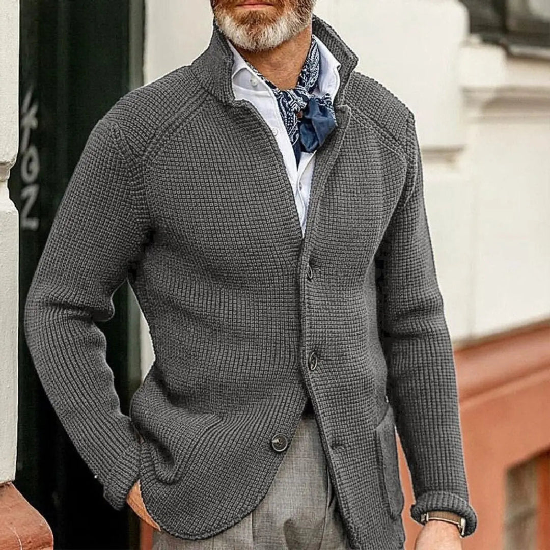 Men's Waffle-Knit Button-Up Cardigan Relaxed Fit Jumper