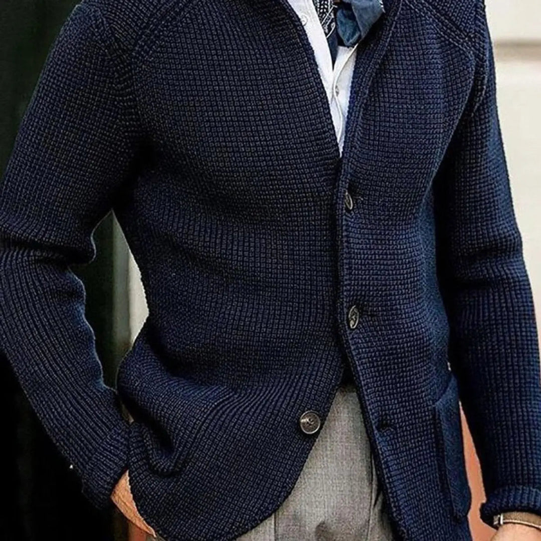 Men's Waffle-Knit Button-Up Cardigan Relaxed Fit Jumper