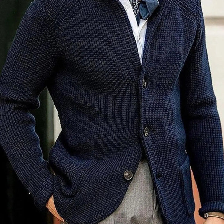 Men's Waffle-Knit Button-Up Cardigan Relaxed Fit Jumper