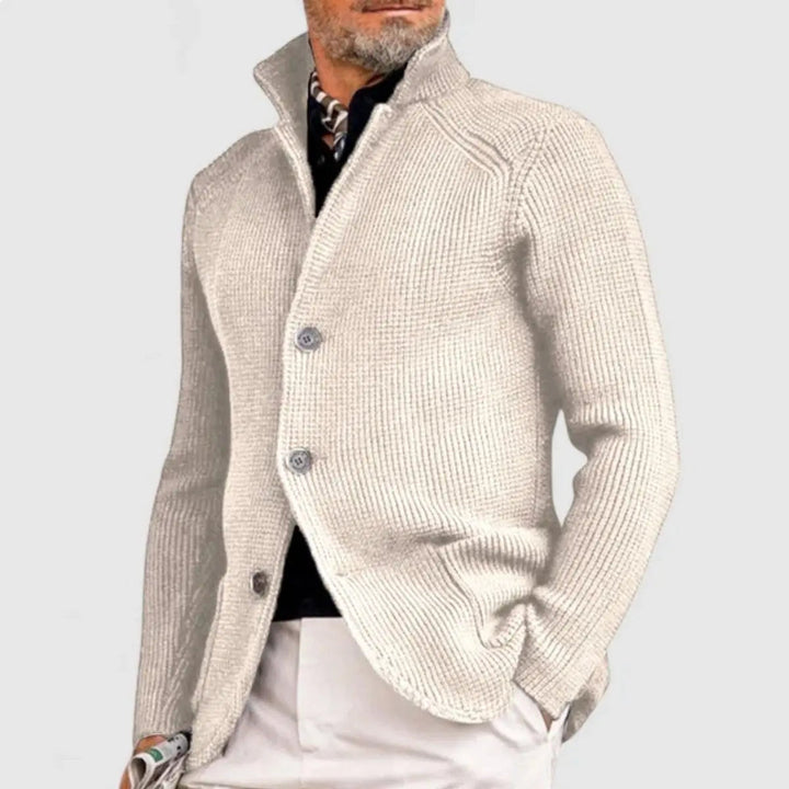 Men's Waffle-Knit Button-Up Cardigan Relaxed Fit Jumper