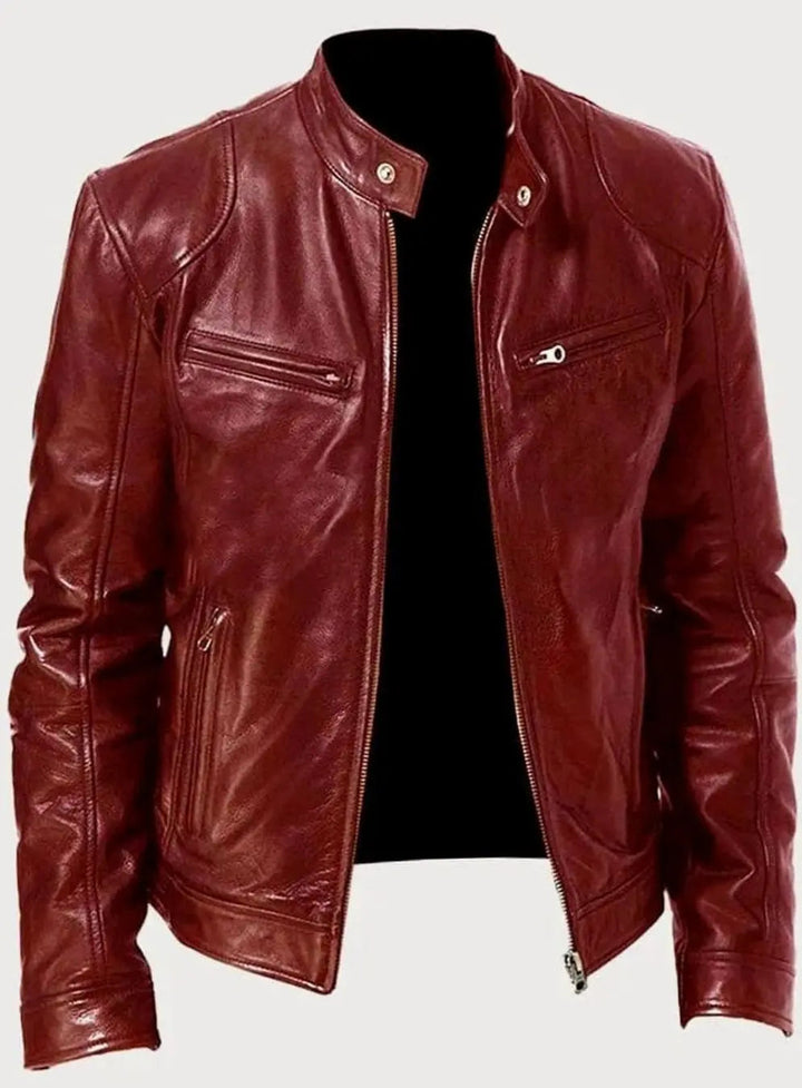 Men's Zip-Up Biker Faux Leather Casual Jacket