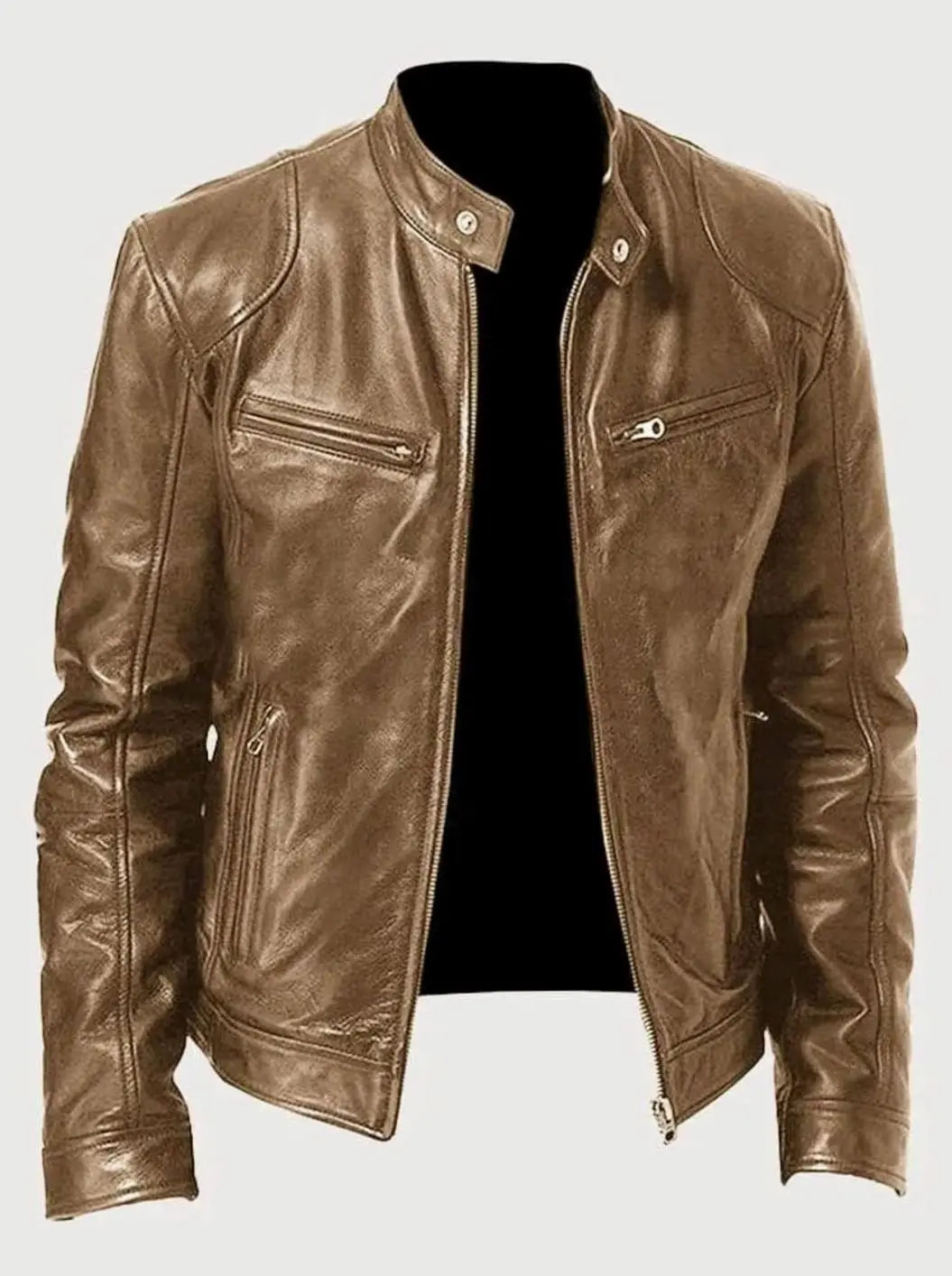 Men's Zip-Up Biker Faux Leather Casual Jacket