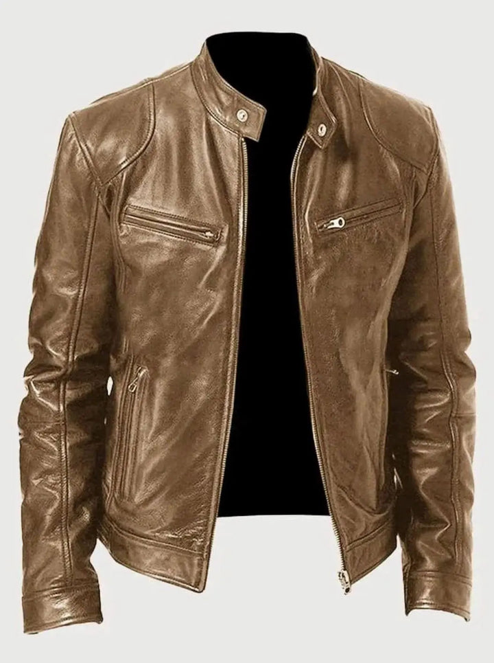 Men's Zip-Up Biker Faux Leather Casual Jacket