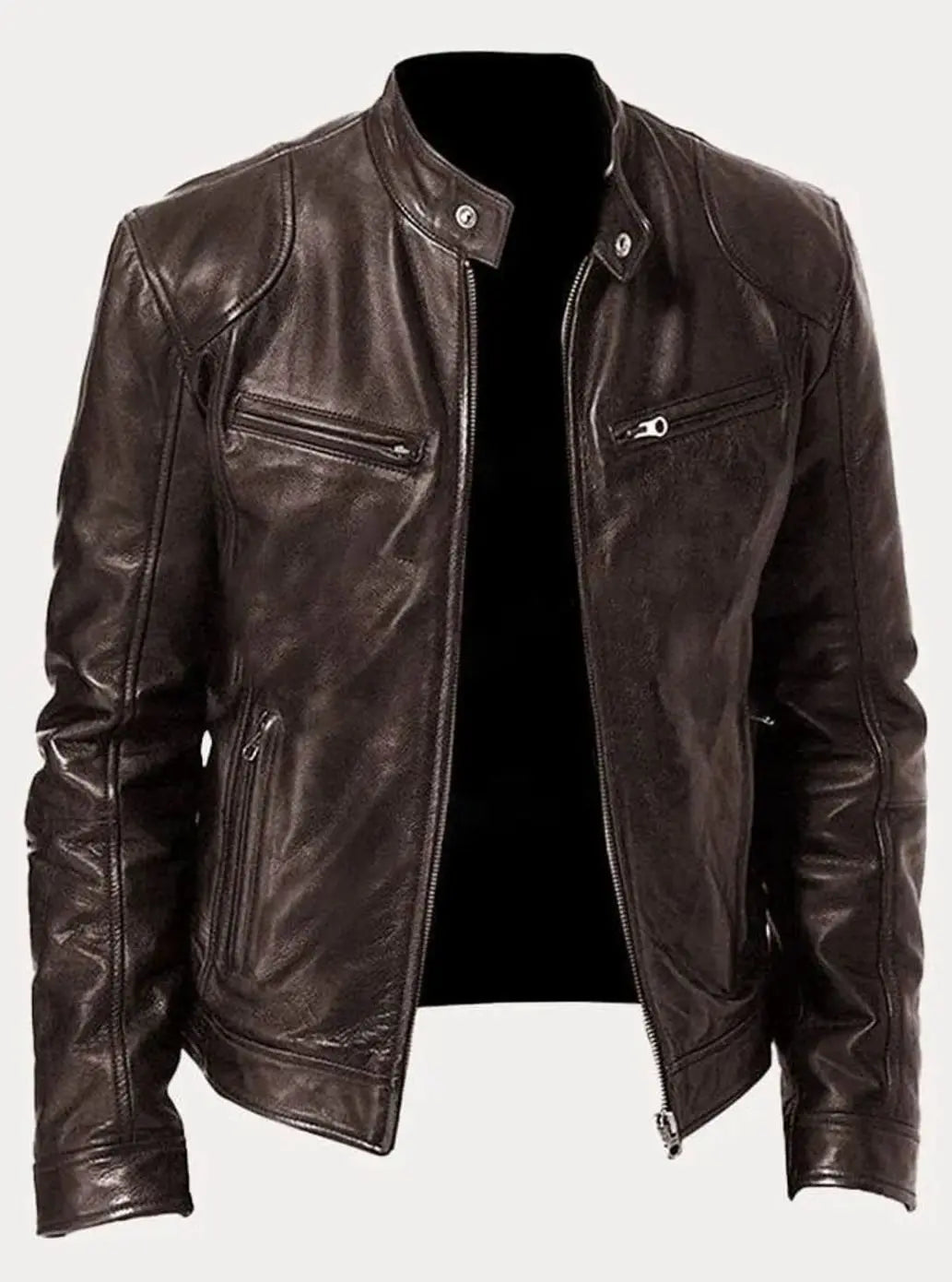 Men's Zip-Up Biker Faux Leather Casual Jacket