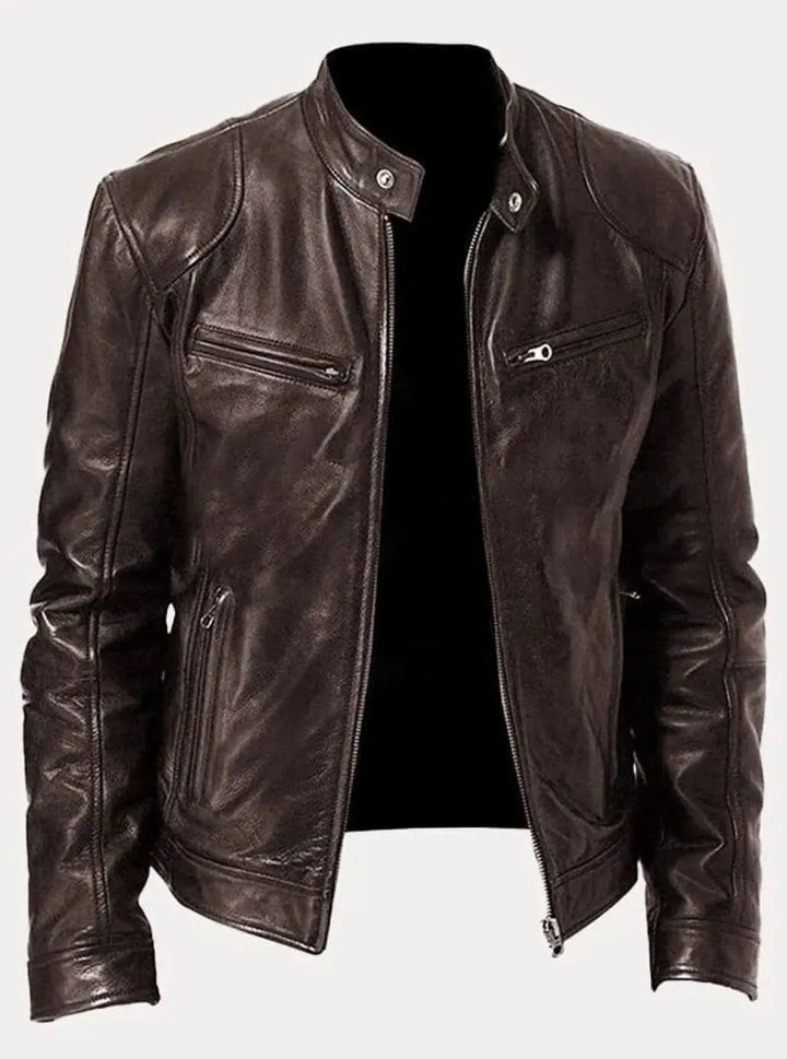 Men's Zip-Up Biker Faux Leather Casual Jacket