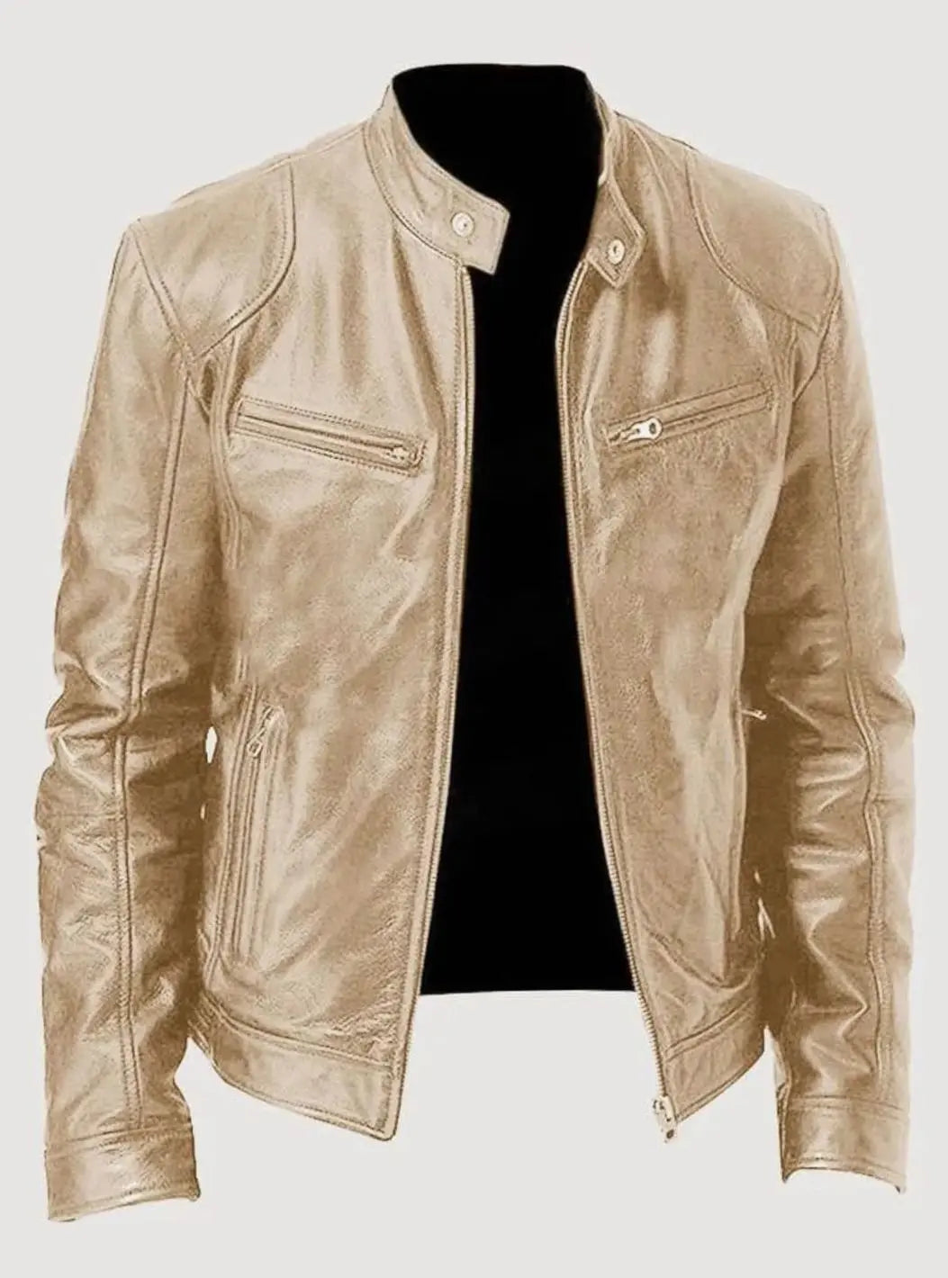 Men's Zip-Up Biker Faux Leather Casual Jacket