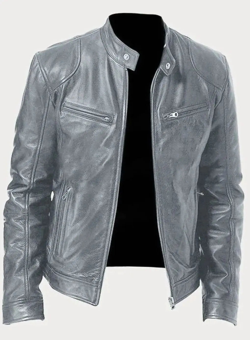 Men's Zip-Up Biker Faux Leather Casual Jacket