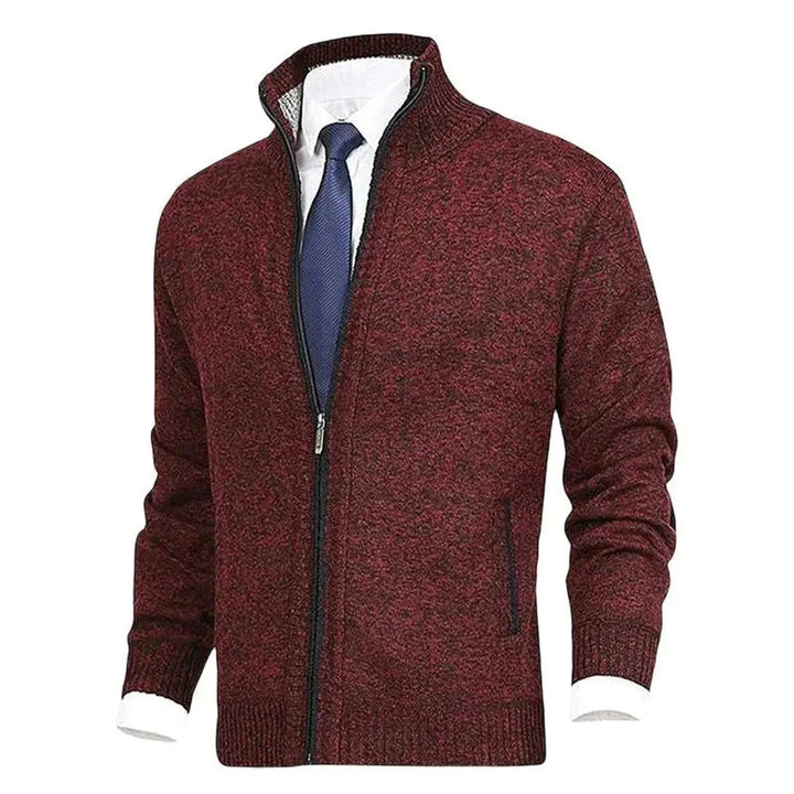 Men's Zip-Up Knit Fleece-Lined Cardigan Jumper Stand Collar