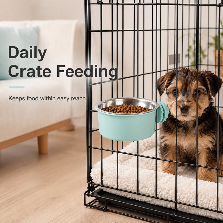 Crate-Mounted Stainless Steel Pet Bowl for Dogs & Cats